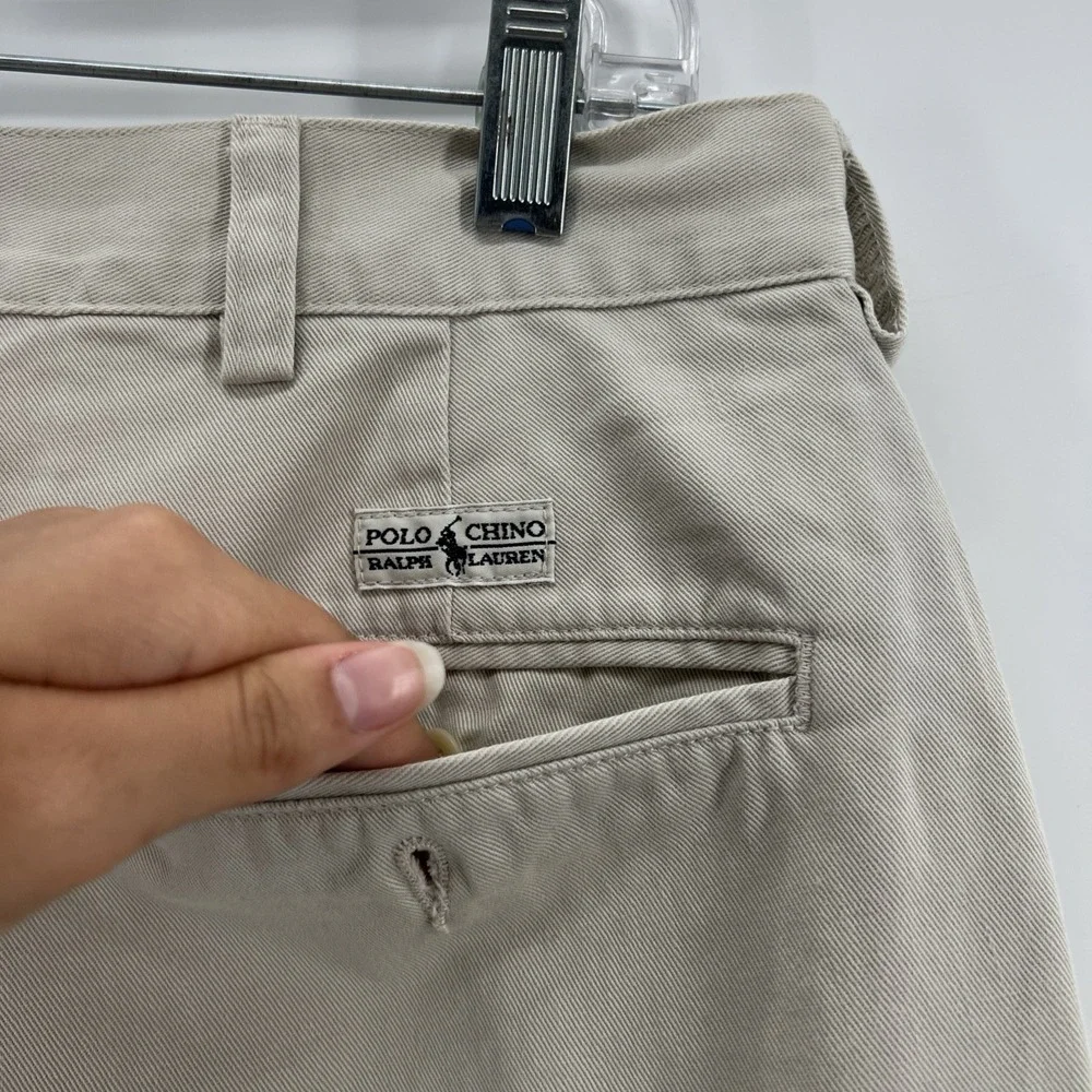 Vintage Polo Ralph Lauren Tyler Shorts Mens 35 Pleated Chino Twill 90s Khaki USA